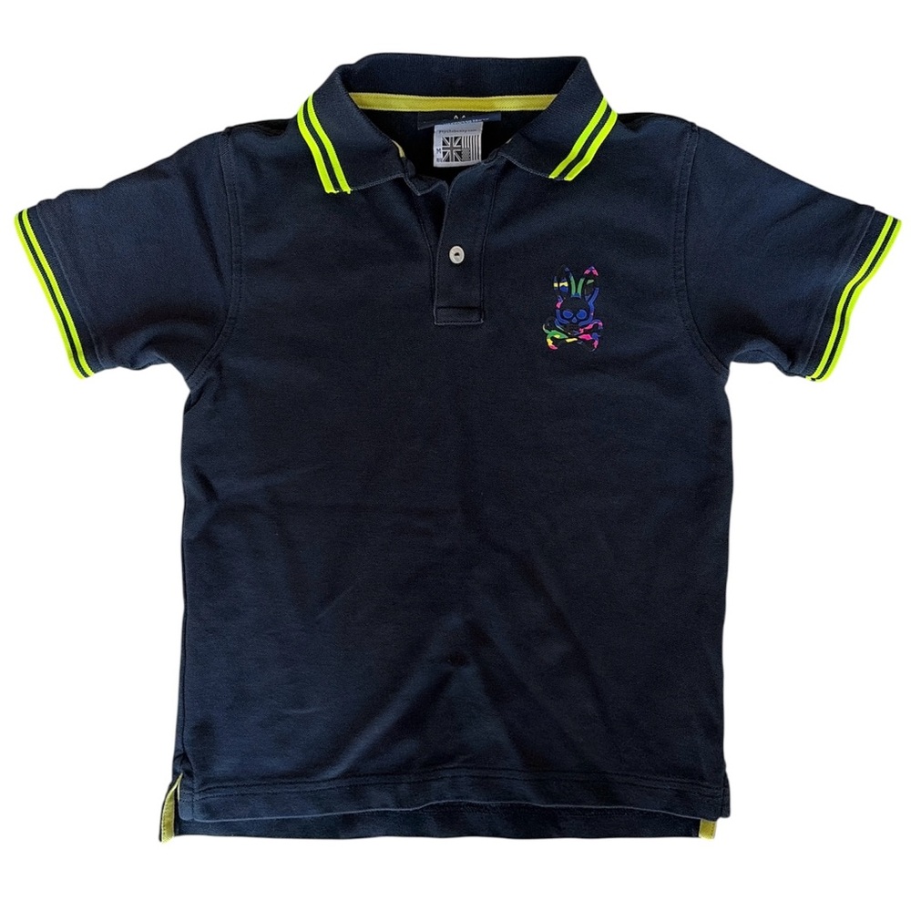 Psycho Bunny Navy Polo with Neon Yellow Trim